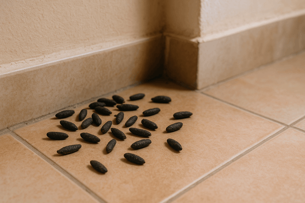 Crottes de rat dans un coin de chambre