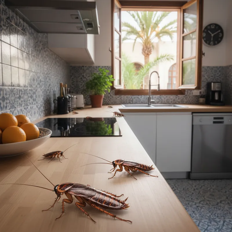 Cafards dans cuisine propre moderne Cafards sur plan de travail impeccable