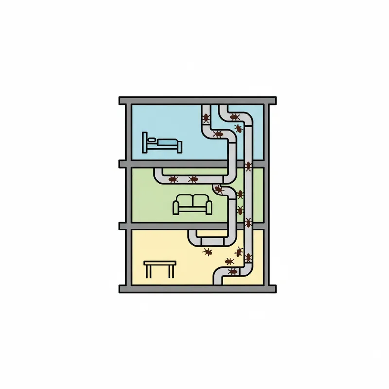 Schéma de propagation des cafards entre logements voisins