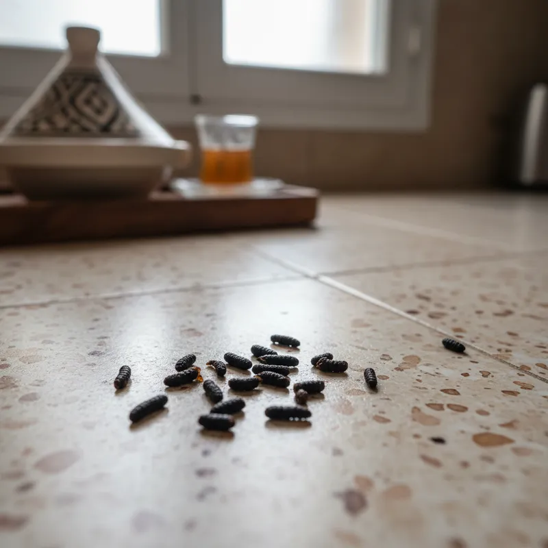 Crottes de cafard de différentes tailles sur surface blanche