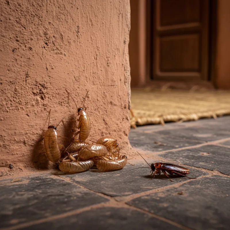 Peaux de mue de cafards translucides abandonnées dans un recoin sombre