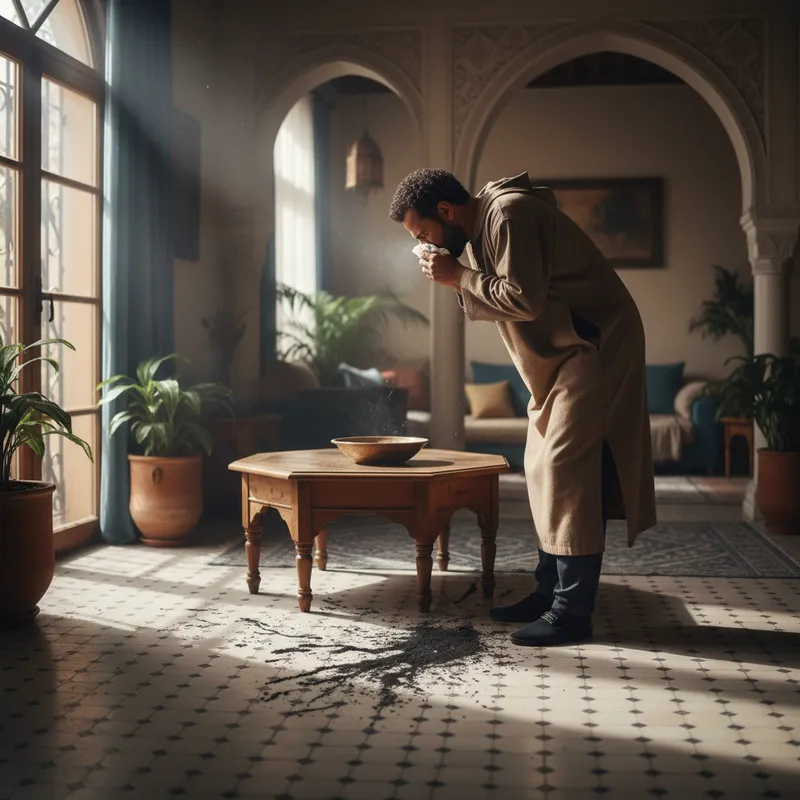 Femme qui éternue à cause d'allergènes de cafards dans salon